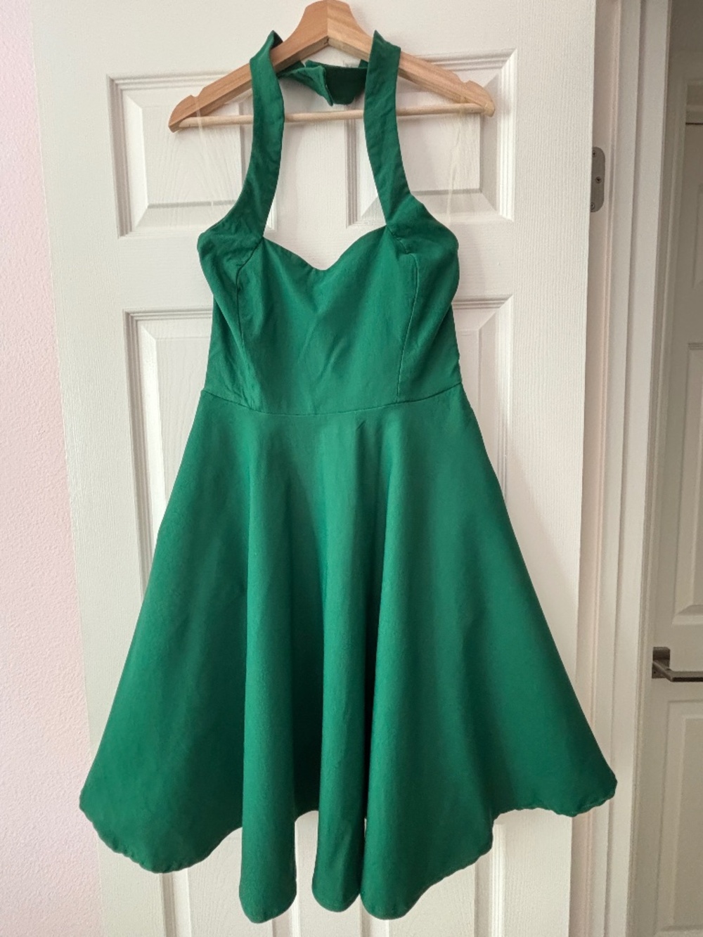 Unique Vintage Halter Swing Dress - Emerald Green Size L - Picture 4 of 13